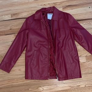Red faux leather jacket